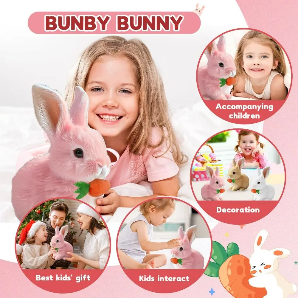 Cartone animato con suoni e movimenti Peluche pasquale Coniglio elettrico Peluche Bambola Realistico Giocattolo interattivo coniglietto Simulazione Giocattolo elettrico