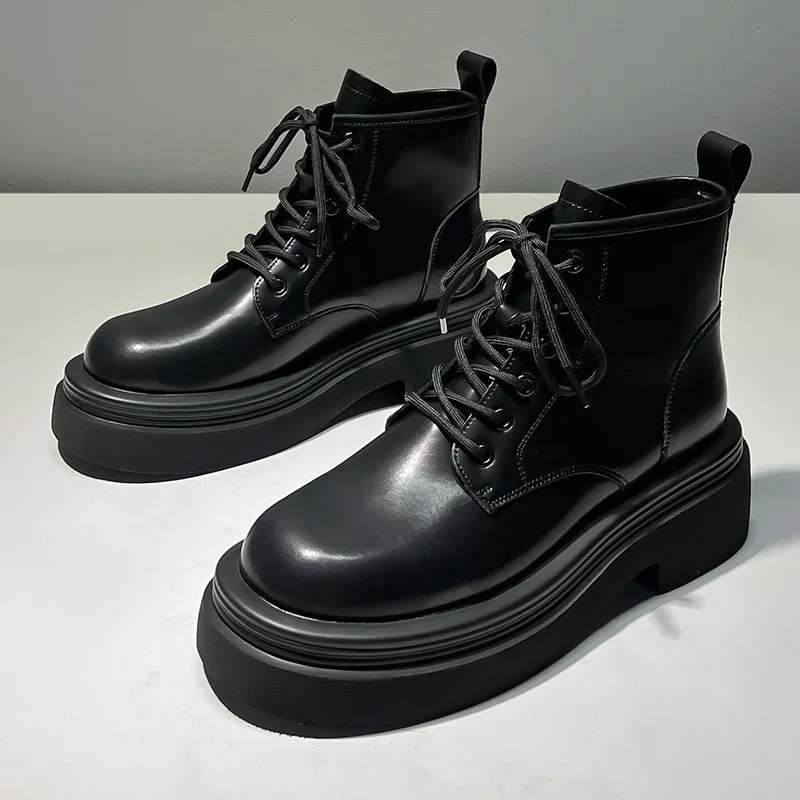 

Мужские модные ботинки на платформе, обувь из натуральной кожи на шнуровке, вечернее платье для выпускного вечера, ковбойские ботильоны, весенне-осенние красивые короткие ботильоны