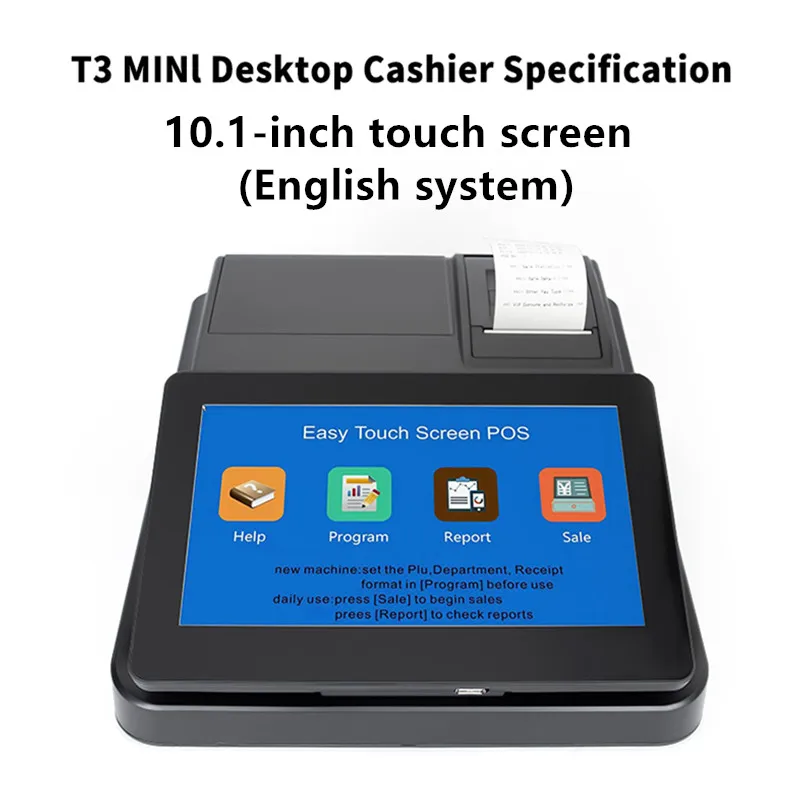T3 English version 10.1 touch screen cash register with built-in 58mm thermal receipt printer retail integrated cash register