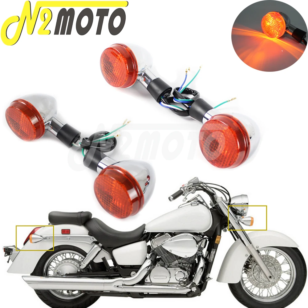 11V Motorcycle Retro Front Rear Lamp Turn Signals Indicator Blinker Light E13 E-mark Chrome For Honda Shadow 400 750 VT750 04-07