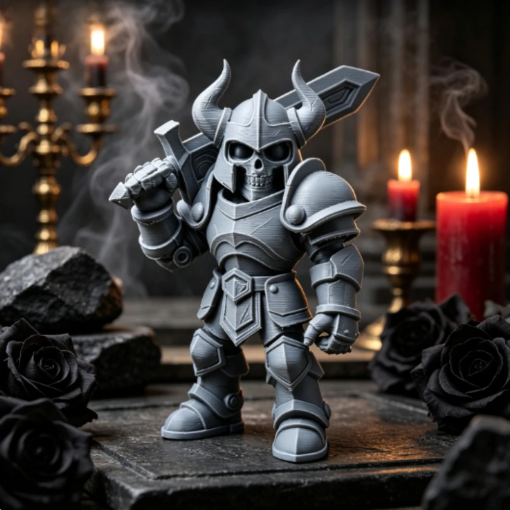 Mini Undead Skeleton Warrior Ornament 3D Printed Q‑Version Dark Fantasy Knight Statue Desk Display Novelty Gift Game Lovers Gift