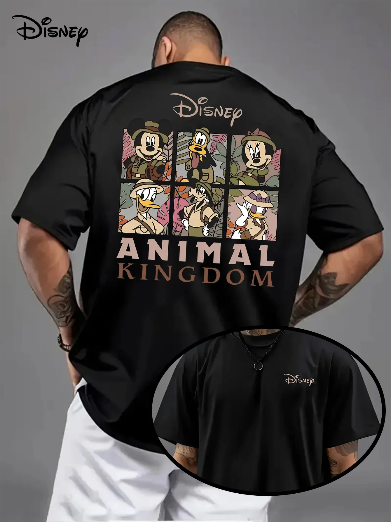 تي شيرت ديزني مملكة الحيوانات مع ميكي، ميني، أنماط دونالد داك المطبوعة على الظهر للرجال والنساء، ملابس ديزني غير الرسمية #2