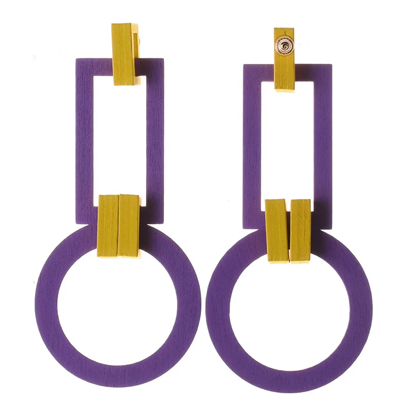Foreign trade hot-selling new product earrings, fashionable big-name wooden square earrings 4-color cross-border accessories man