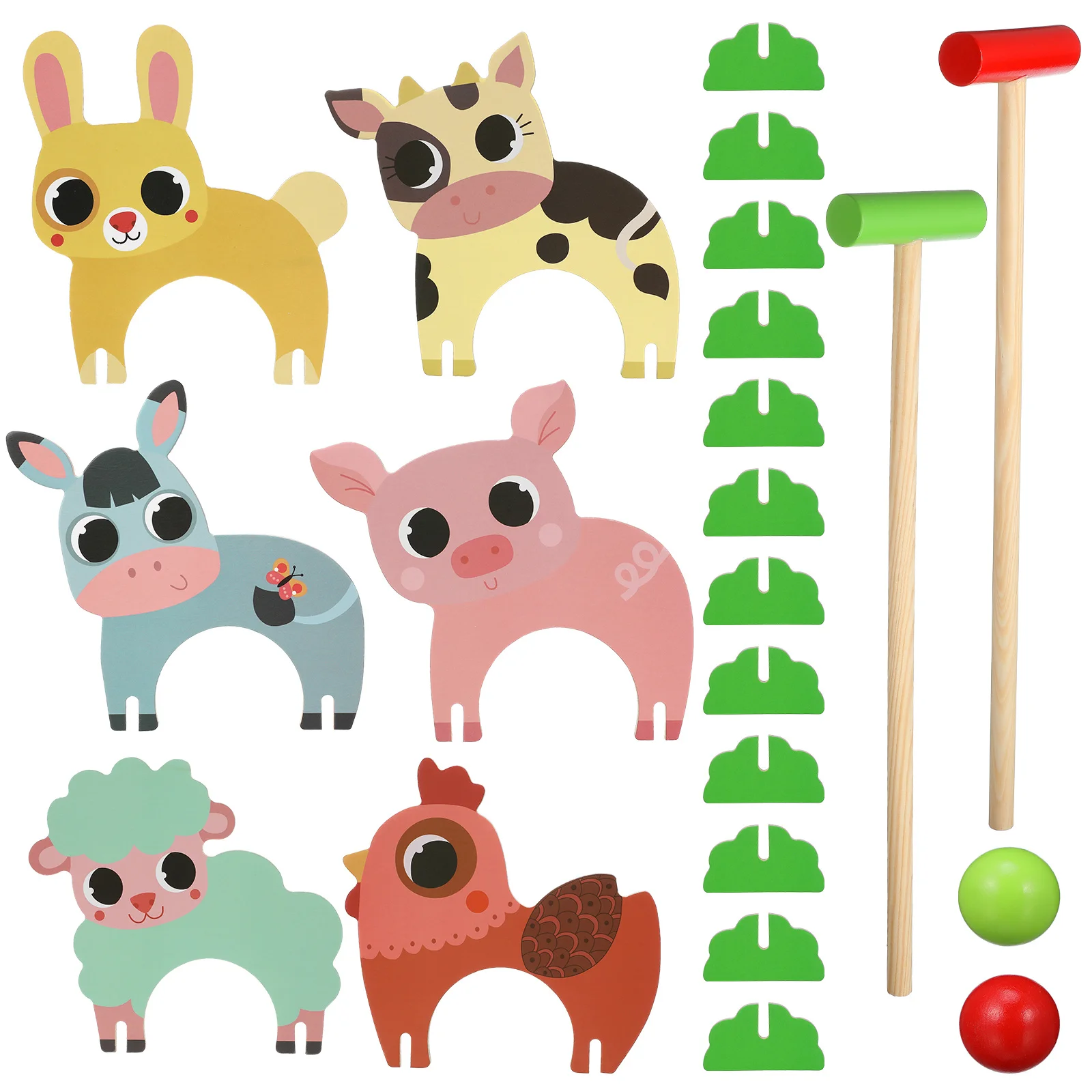 1Set Kids Croquet Set met Diervormige Wickets Houten Hamers Kleurrijke Ballen Mini Desktop Croquet Spel voor Familie Plezier Indoor