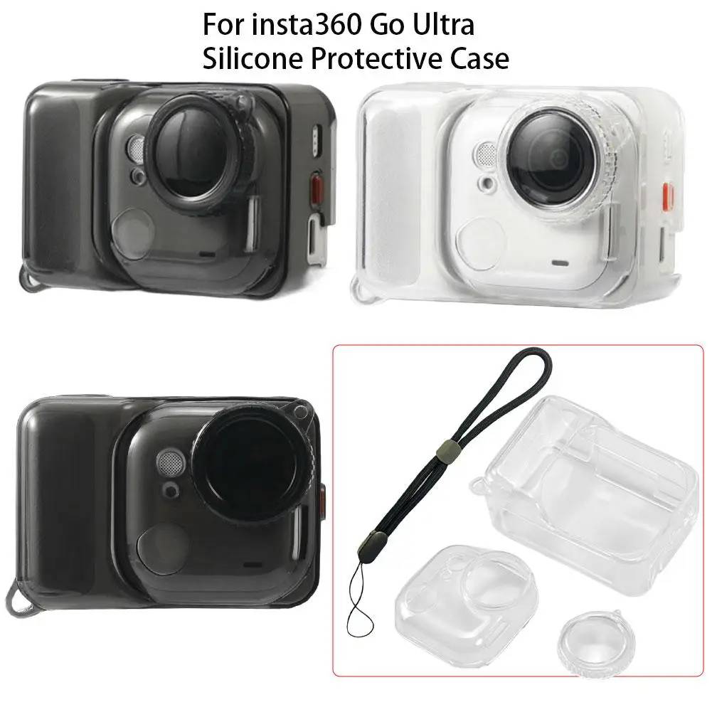 For Insta360 Go Ultra TPU Clear Protective Case With Anti-lost Rope Transparent Body Cover Full Coverage Scratch-proof Lens Cap
