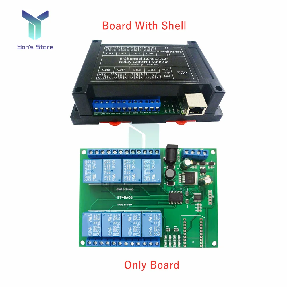 DC 12V 8 Channel Ethernet Relay Network Switch Modbus TCP UDP Web HTTP RS485 Timer Module ET48A08