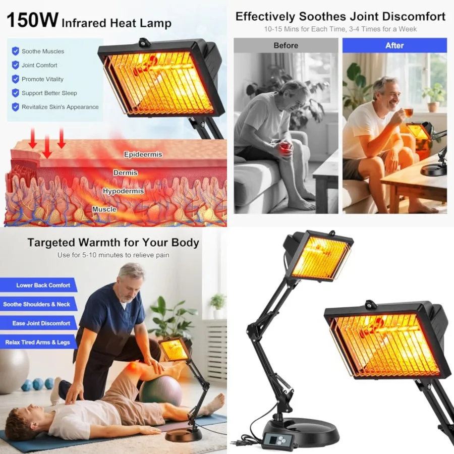 Infrared Lamp, 150W Infrared Heat Lamp, Red Light Therapy Lamp for Body Muscle Neck Shoulder Joints Back Pain Relief, Heat Lamp