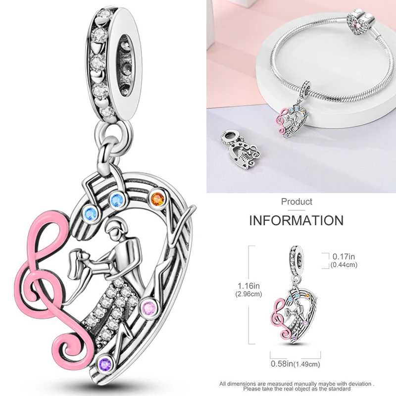 2026 Neuer Musik-Charm aus 925 Sterling Silber, Musiknoten-, Kopfhörer- und Gitarren-Anhänger, passend für europäische Armbänder, DIY-Geschenk für Frauen – Detail 14
