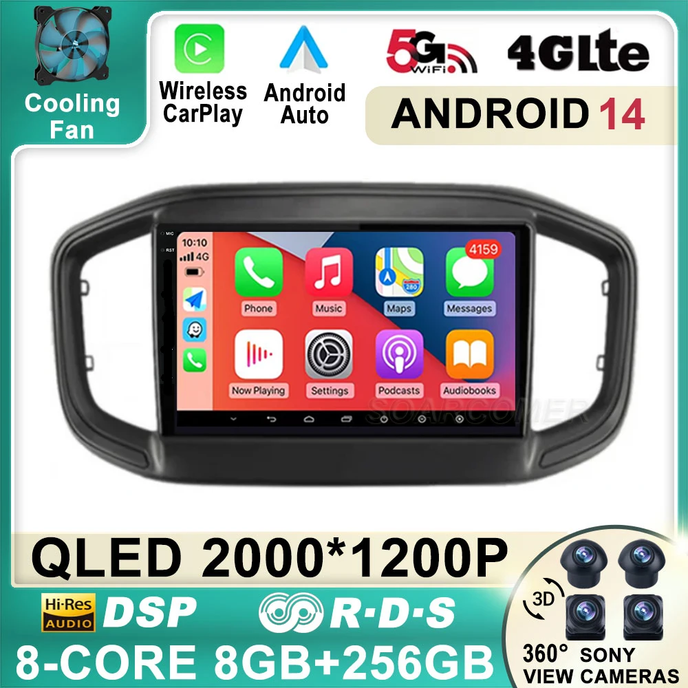 Android 14 For Fiat Strada 2020 2021 2022 Car Radio BT SWC Tape Recorder Multimedia Video Player GPS Navigation Stereo CarPlay