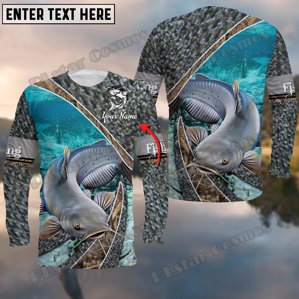 Catfish Skin And Camo Fishing Custom Name 3D Printed Fashion Men's O-Neck Sweatshirt Unisex Casual Long-sleeved Pullover QDY67