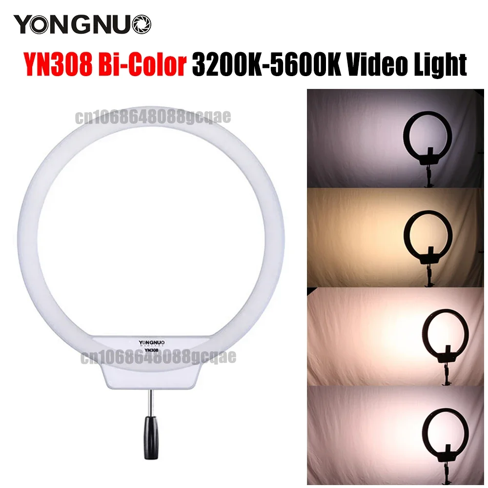 

YONGNUO YN308 Photography LED Ring Selfie Light Bi-Color 3200-5500K Dimmable Live Stream Video Lamp not Included Tripod/Battery