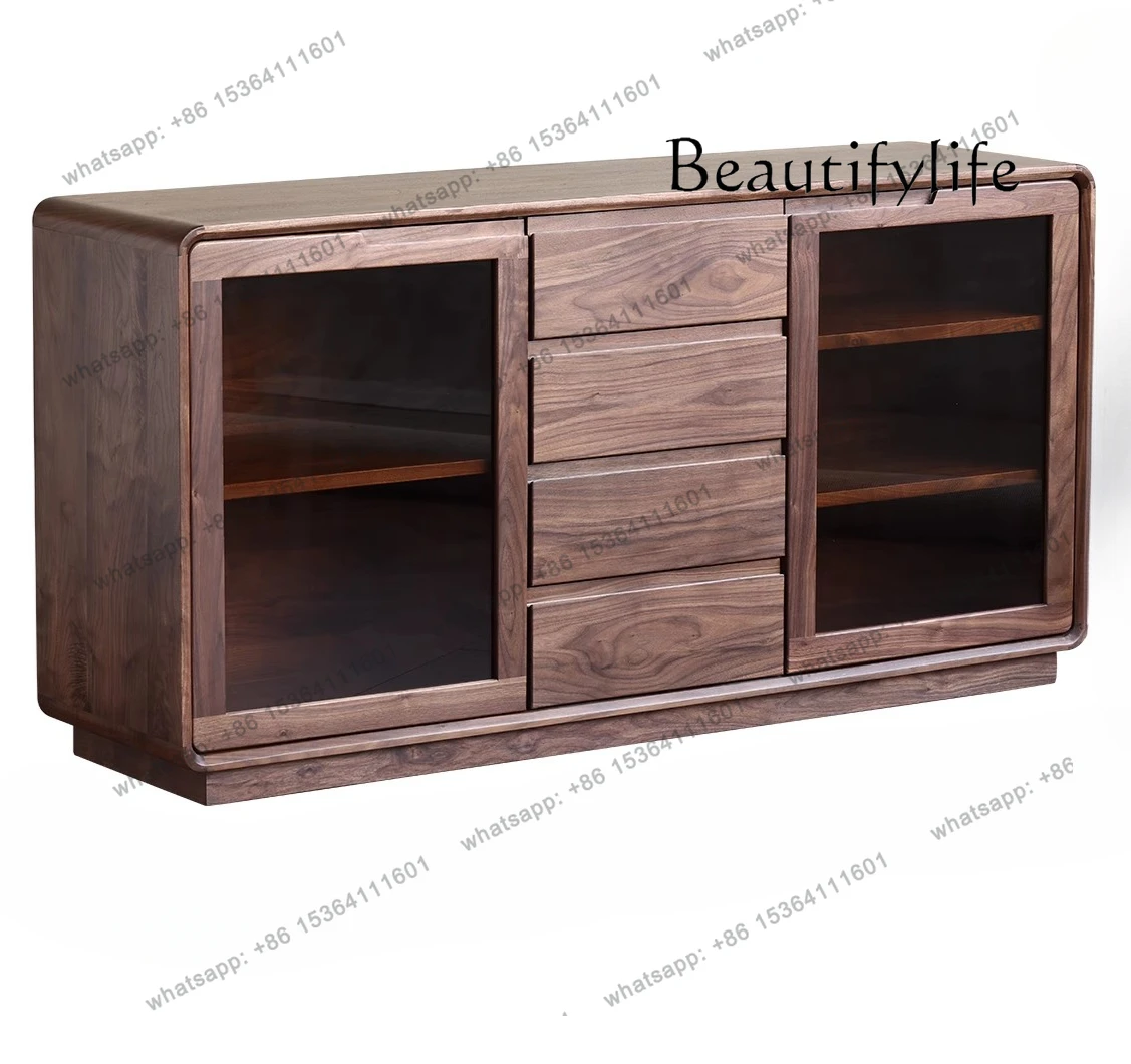 

All solid wood dining side cabinet Nordic black walnut modern simple storage log TV cabinet