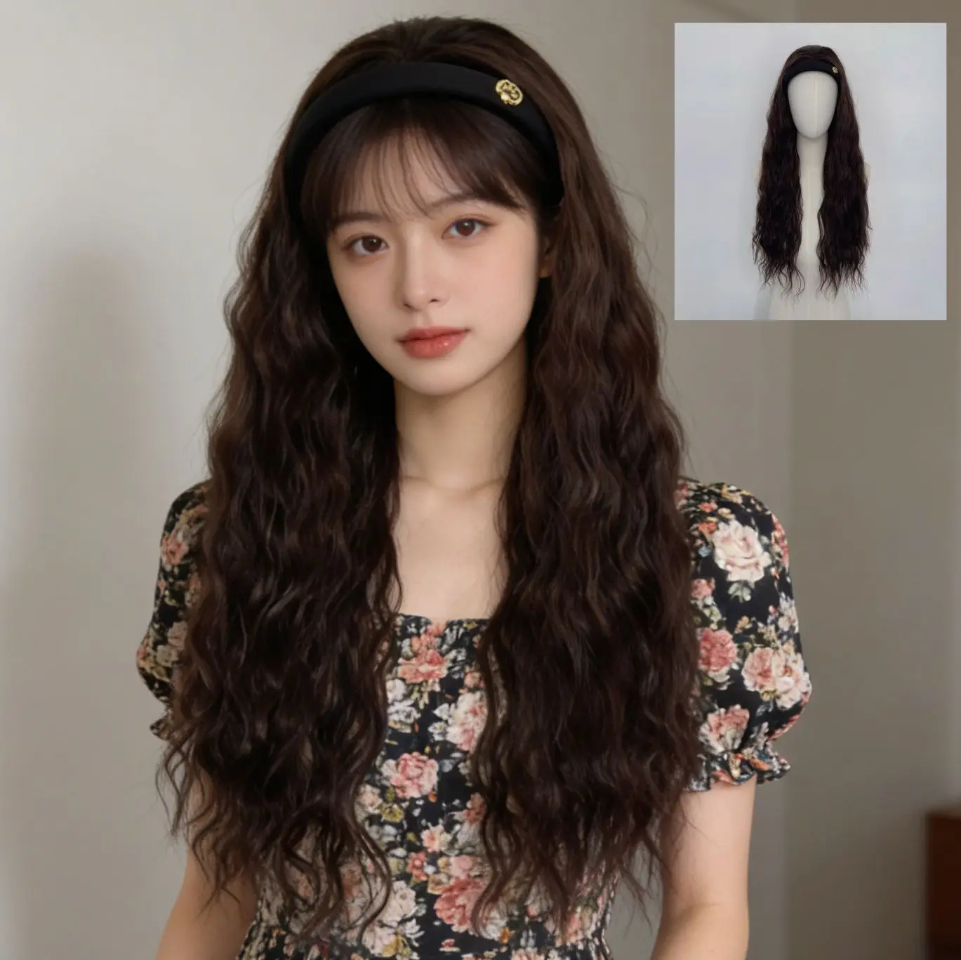 

Synthetic Lady Hair Clip Big Wave Long Hair U-shaped Half Headpiece Volume Fake Hair