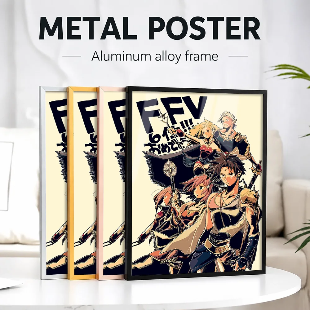 Final Fantasy V Group Framed Metal Print Customized Photo Enchanting Graphic Style Wall Art For Home Office Adventure Fan Gift