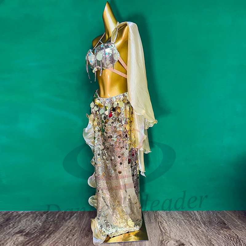 Belly Dance Costume AB Stone Female Adult Children High-End Sequin Fine Flash Skirt Samba Performance High Flash Dress