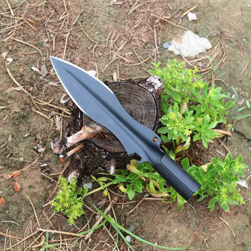 Outdoor Multifunctional Shovel High Manganese Steel Spear Head with Threaded Stainless Steel Tie Gun Head Detachable