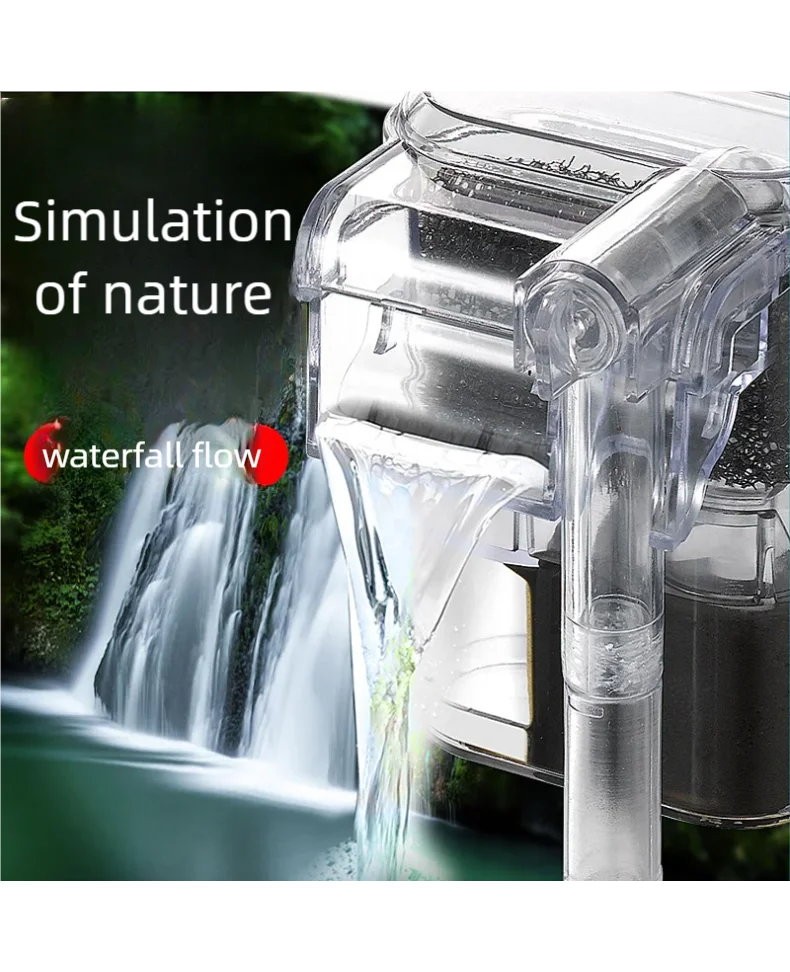 فلتر شلال صغير مثبت على الحائط لحوض السمك لمعدات تصفية USB لخزان الأسماك الصغيرة مع وسائط الفلتر والتدوير