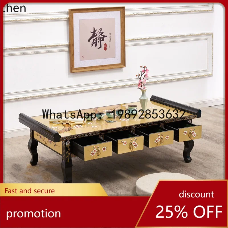 O15-  Piano Lacquer Gold Leaf Ming Qing Style Painted Four-Bucket Tea Table Enlightenment Tea Table Hotel Large Tea Table