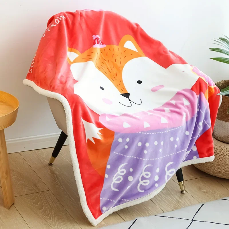 Cartoon Animal Warm Sofa Blanket 100x140cm Fluffy Plush Flannel Soft Nap Air Conditioning Blanket for Children Couch Bed