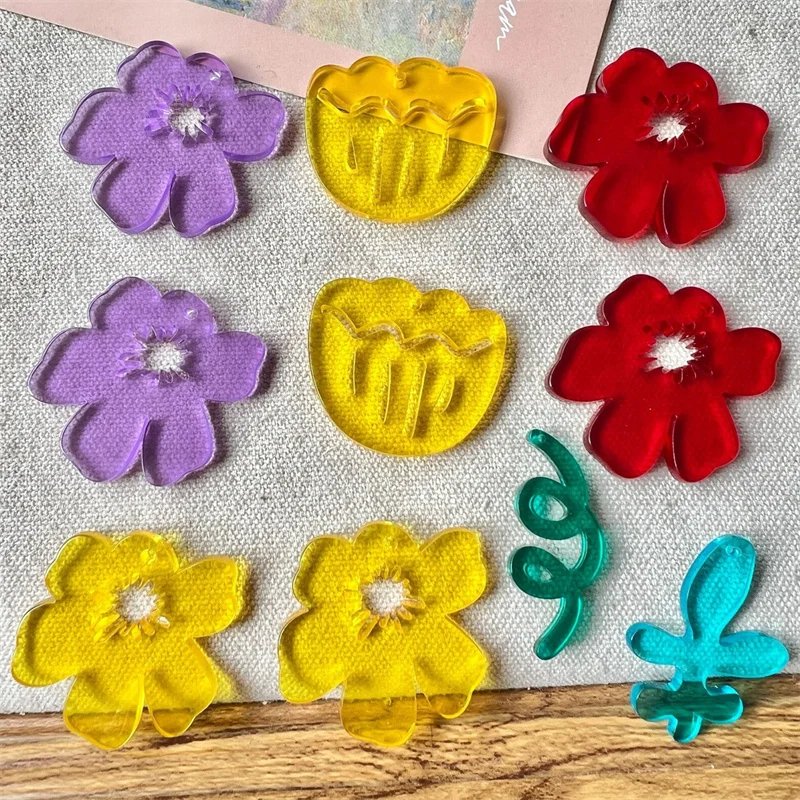 卸売-100-ピース-ロットカラープリント漫画花葉形アクリルビーズ-diy-ジュエリー衣類ヘアアクセサリー