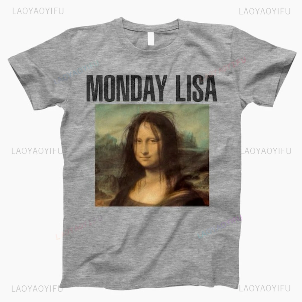 مضحك الاثنين الموناليزا رجل امرأة عالية الجودة القطن الجرافيك تي شيرت الصيف الكلاسيكية س الرقبة موضة عادية في الهواء الطلق قصيرة الأكمام