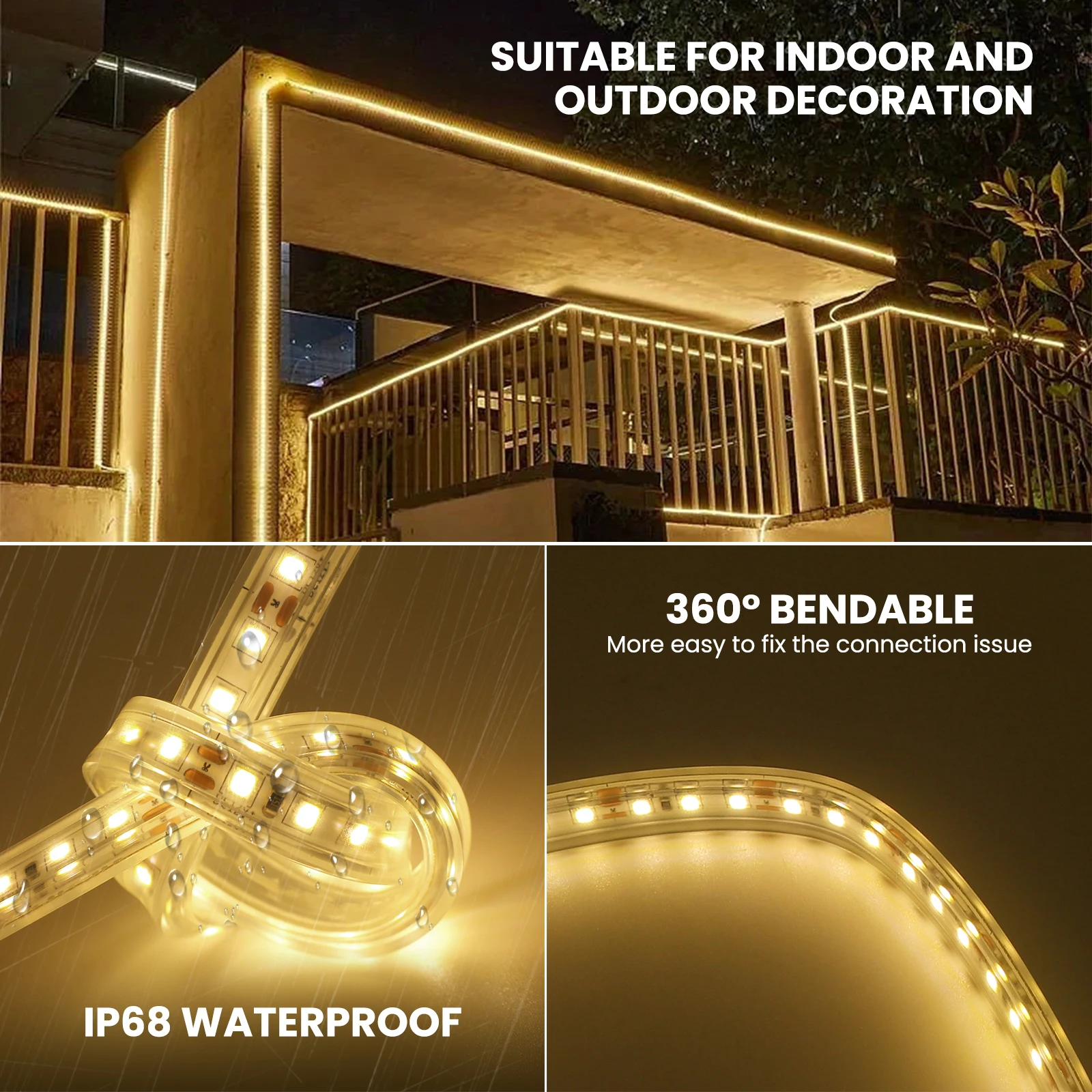 SMD 2835 Solar Powered LED Strip Light 12V IP67 Waterproof Super Bright 120LEDs/M Flexible Tube Rope Tape Diode Lamp 4000K 6500K