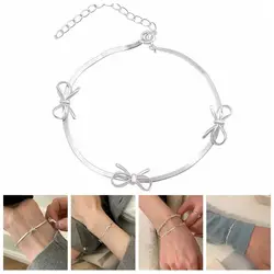 Jewelry Gifts Bow Bracelets New Silver Color Y2K Snake Chain Bangle Simple Fashion Accessories Ribbon Bowknot Bracelet