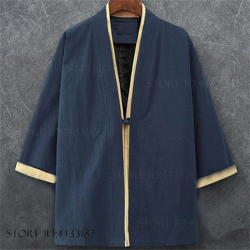Large Size Cotton Men's Kimono Cardigan Yukata Haori Loose Casual Half Sleeve Male Shirt Jacket Coat Harajuku Samurai Costume 