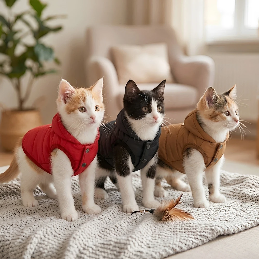 Winter-Kapuzenmantel für Hunde und Katzen, Dickes Fleece, Winddichte Welpenjacke mit D-Ring, Einfarbiges Outfit für Chihuahua und Schnauzer – Detail 17