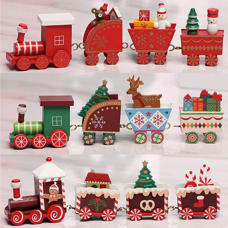 Merry Christmas รถไฟไม้เครื่องประดับตกแต่งบ้าน Santa Claus ของขวัญ Natal Navidad Noel ใหม่ปี Decor