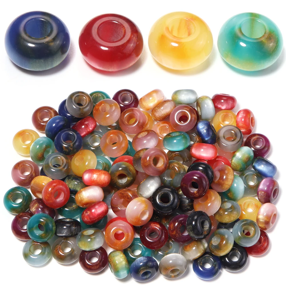 10 Stück/Set 8x14mm Bunte Harzperlen mit großem Loch, flache lose Abakusperlen für Schlüsselanhänger, Armbänder, DIY Schmuckzubehör