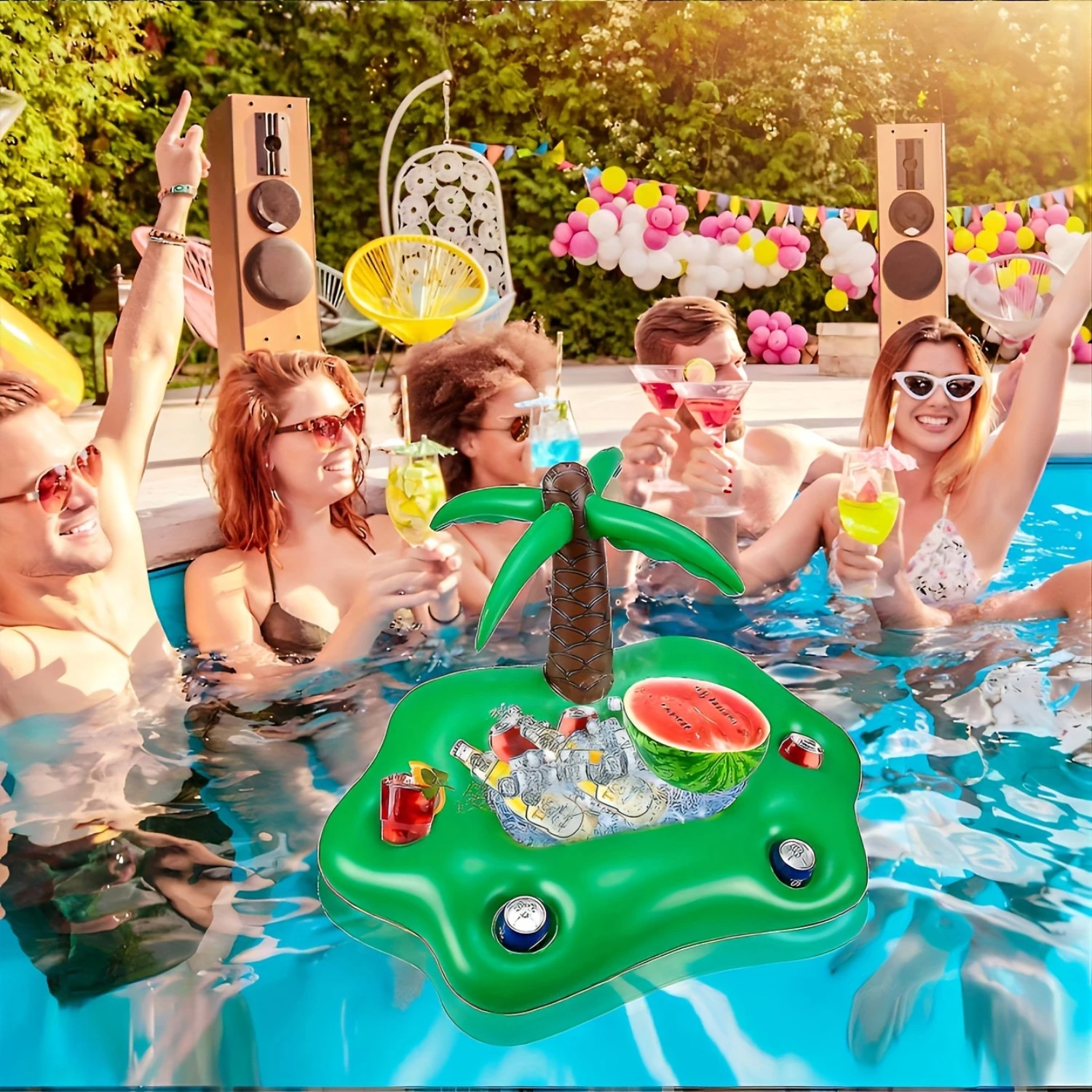 

1pc Summer Tree Inflatable Pool Drink Holders Floating Beverage Salad Fruit Serving Perfect for Swimming Pool Parties Beach Le