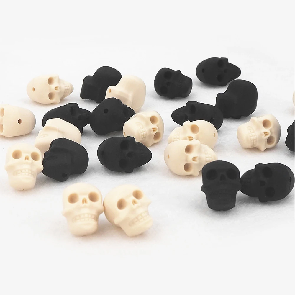 

Chenkai 10pcs Skull Silicone Focal Beads for Beadable Pen Halloween Silicone Charms for Pen Chewable Dummy Necklace Pacifiers