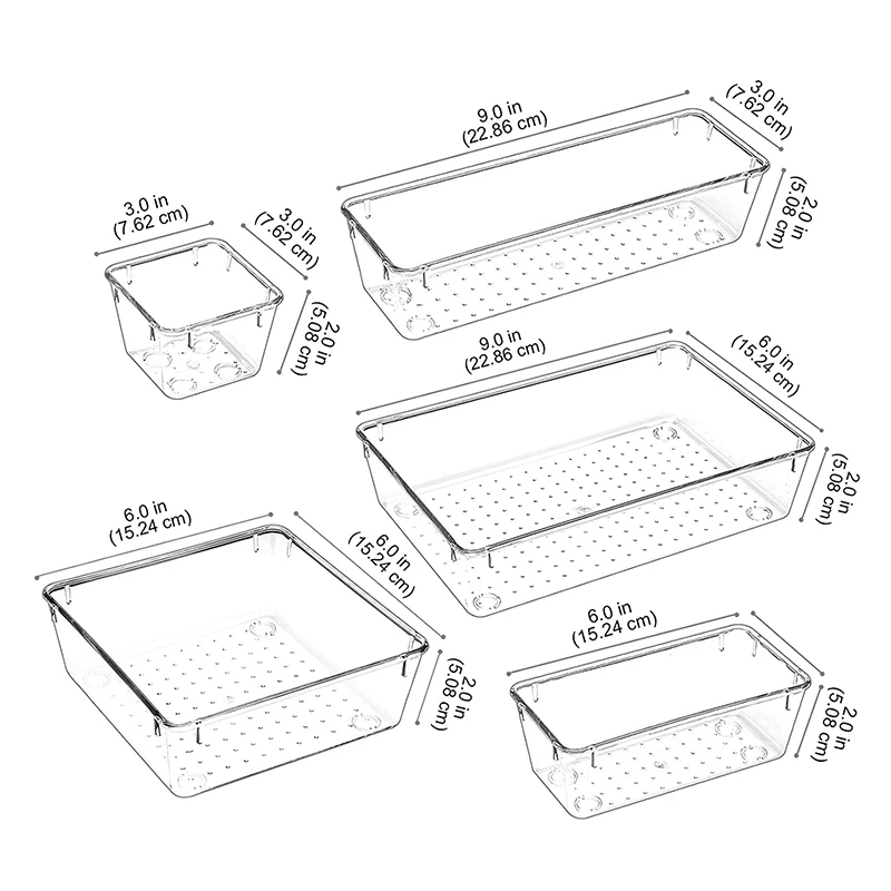 1Pcs Drawer Organizers Set Clear Plastic Desk Dividers Bins Bedroom Dresser Office Storage Box For Makeup Jewelries Gadgets