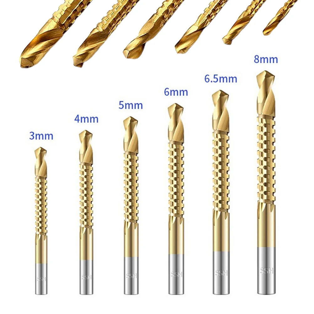 

6pcs 3/4/5/6/6.5/8mm HSS Drill Bits Set Spiral Screw Punching Slotting Hole Cutting Tools For Thin Wood, Metal, Plastic Board