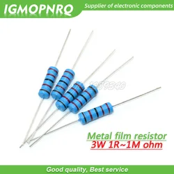 20pcs 3W Metal film resistor 1% 1R ~ 1M 1R 4.7R 10R 22R 33R 47R 1K 4.7K 10K 100K 1 4.7 10 22 33 47 4K7 ohm resistance