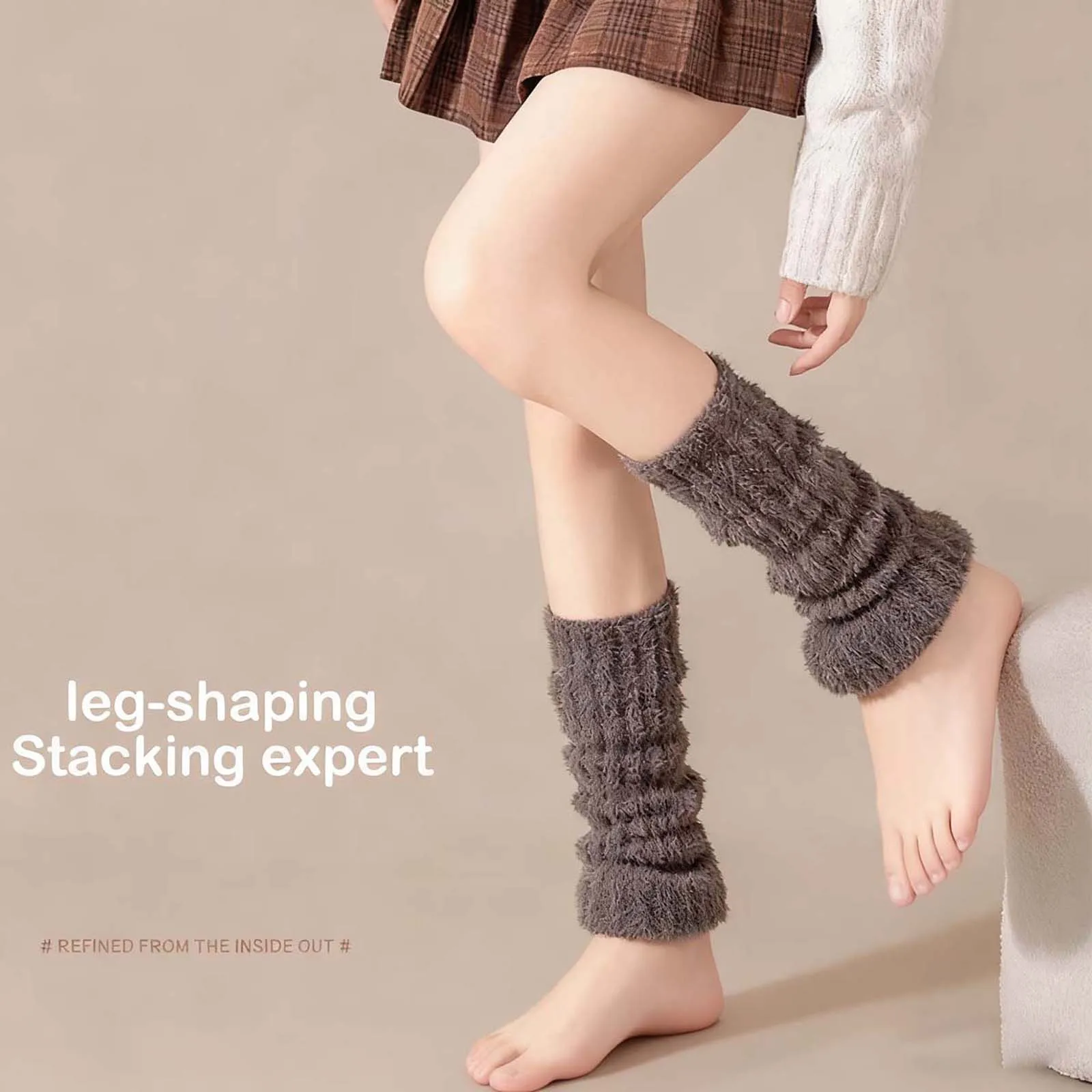 

Women Knit Leg Warmer, Elegant Furry Solid Calf Cover Boot Socks Streetwear for Daily Party