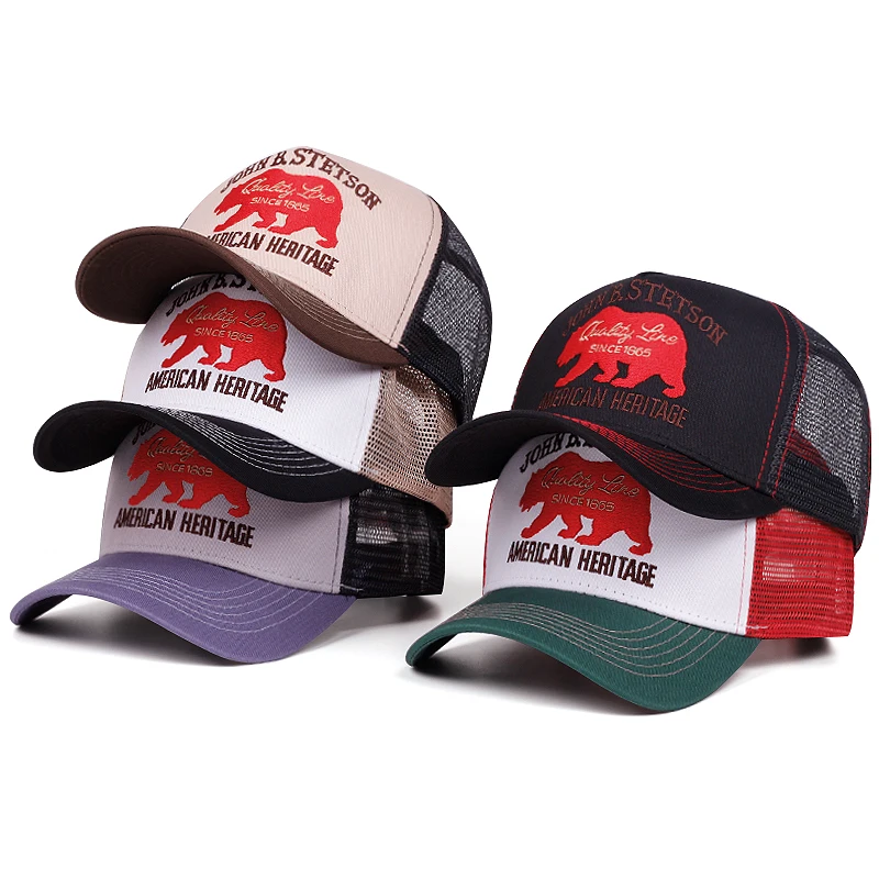 2025 nuevo sombrero de béisbol creativo STETSON sombrero de camión de oso rojo deportes al aire libre sombrilla sombrero calle Hip Hop sombrero diario viajero sombrero de red
