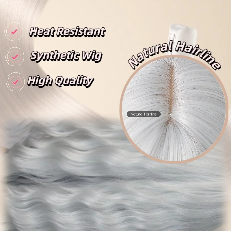 Silver White Long Curly 30inch Synthetic Wig with Bangs for Women Heat Resistant Hair for Daily Party Cosplay and Halloween