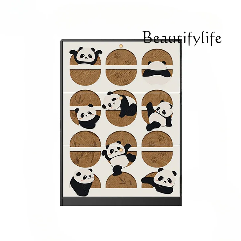 X36 French Panda Picture Solid Wood Shoe Cabinet Living Room Entrance Entrance Decorative Cabinet Door Floor Storage Locker