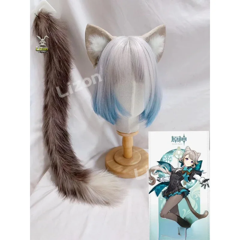 

Набор ушей и хвоста Lynette, игра с подвижными ушками, Genshin Impact Lynette, косплей, Хэллоуин, пушистые перезаряжаемые подвижные кошачьи уши