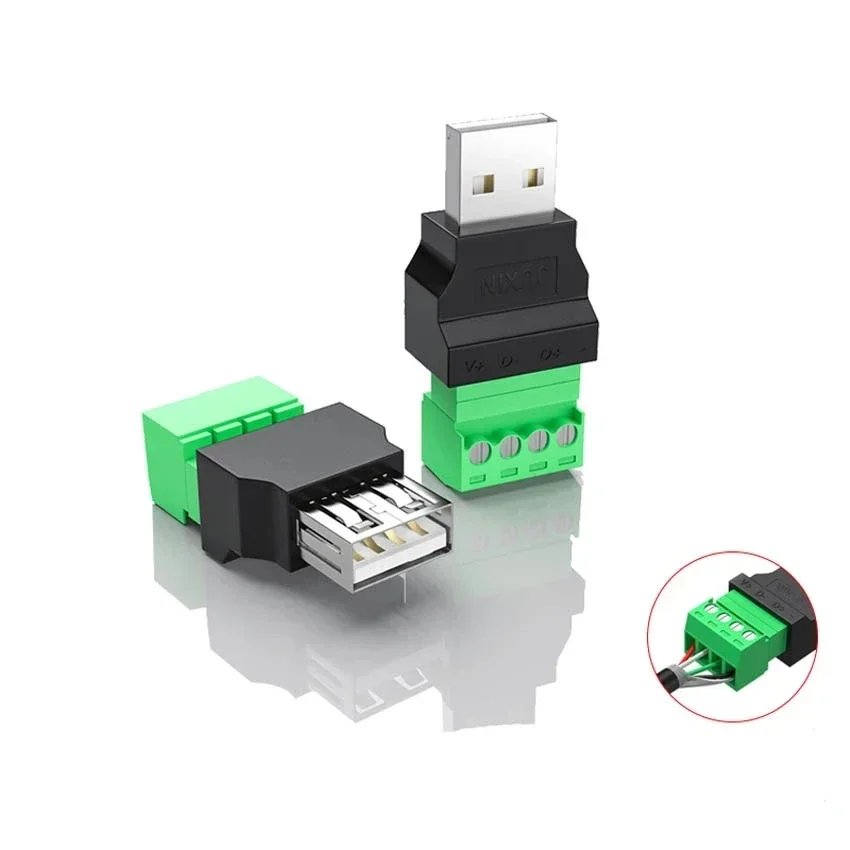 1 Pcs 4Pin USB 2.0 Type A Male/Female to Screw Connector USB Jack USB plug with Shield connector USB2.0 to Screw Terminal Plug
