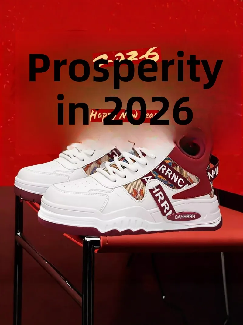 

Red Year Men's Shoes 2026 New Summer Trend Sports Soft Bottom Heightening Youthful Casual Board Shoes PU Material