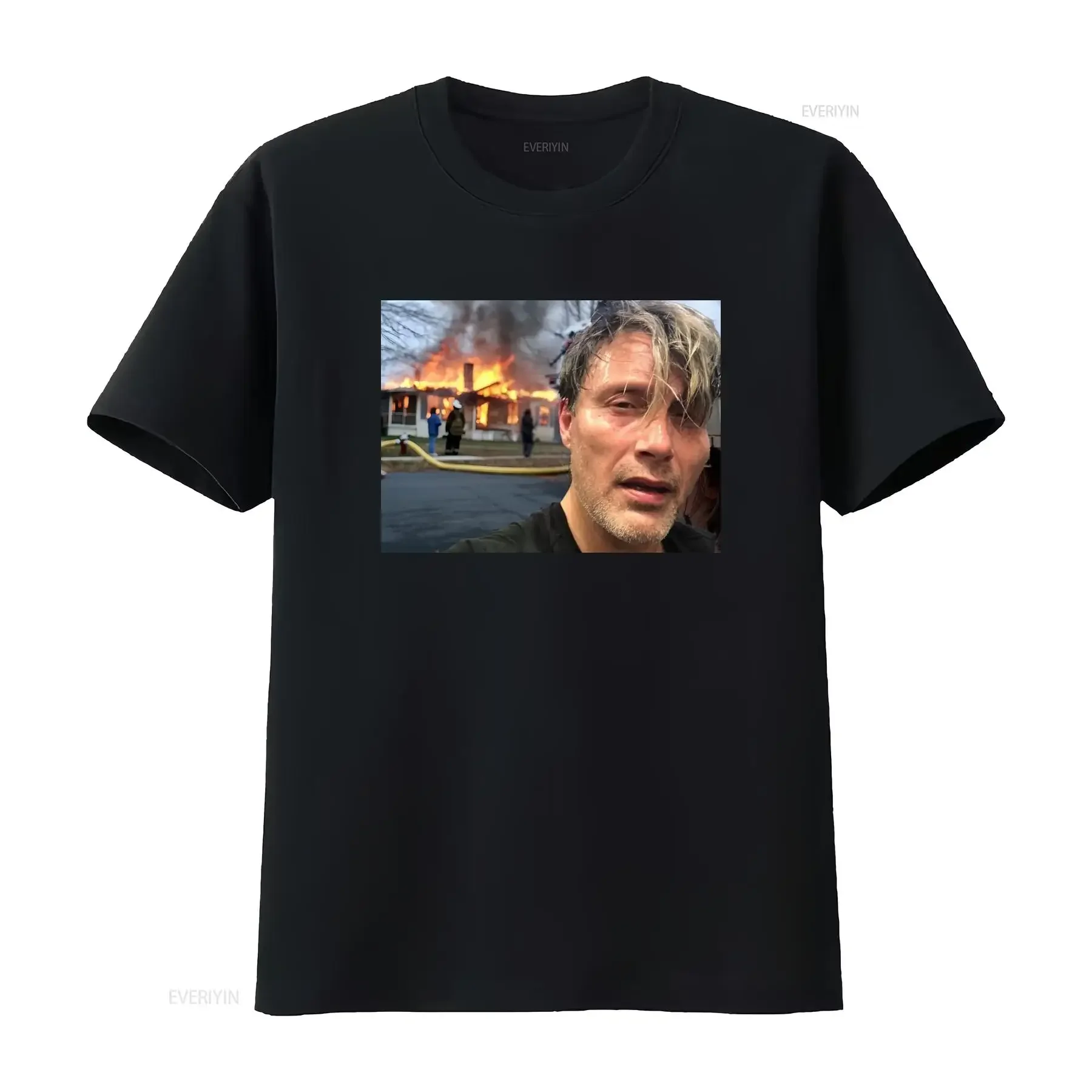 Mads Mikkelsen Fire Meme T shirt Unique Design for Memes Lovers vintage Washed Casual Versatile Stretched Comfortable Soft