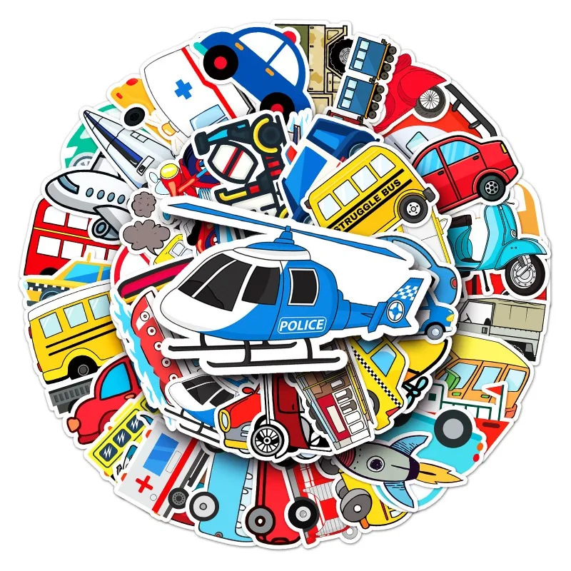 50pcs Cartoon Personalized Transportation Creative Doodle Decorative Stickers
