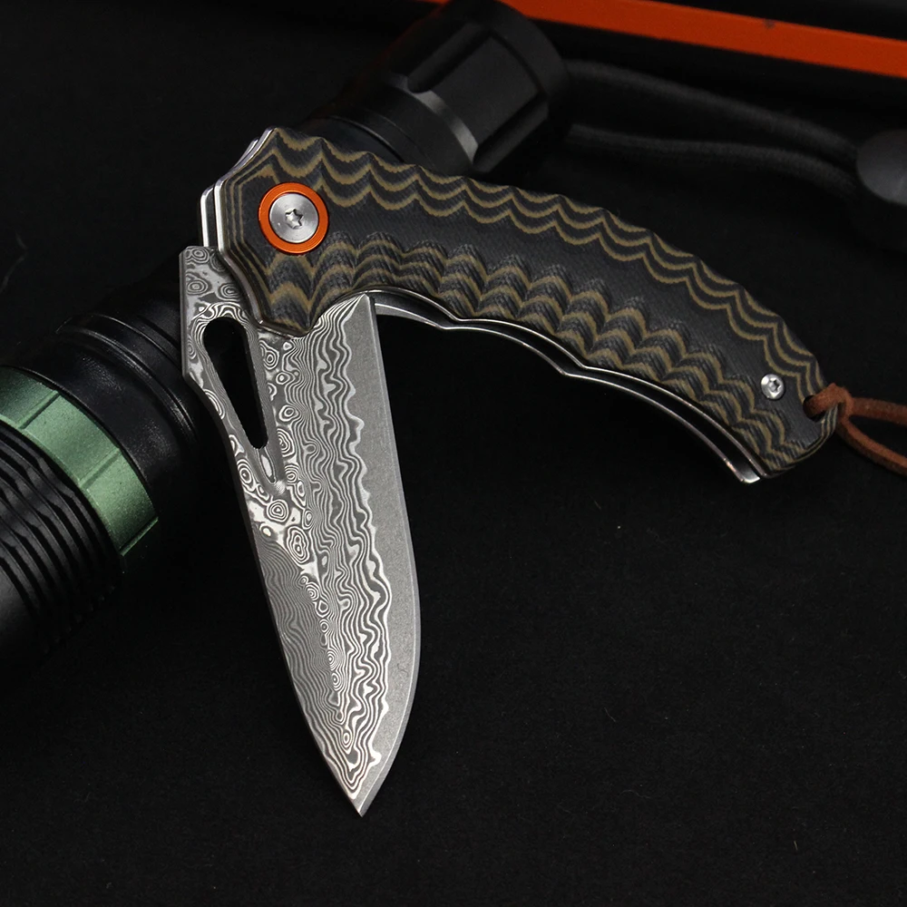 

Damascus Steel Folding Knife Outdoor High Hardness Sharp Camping Knives Multifunctional Adventure Hunting Pocket Knife for Men