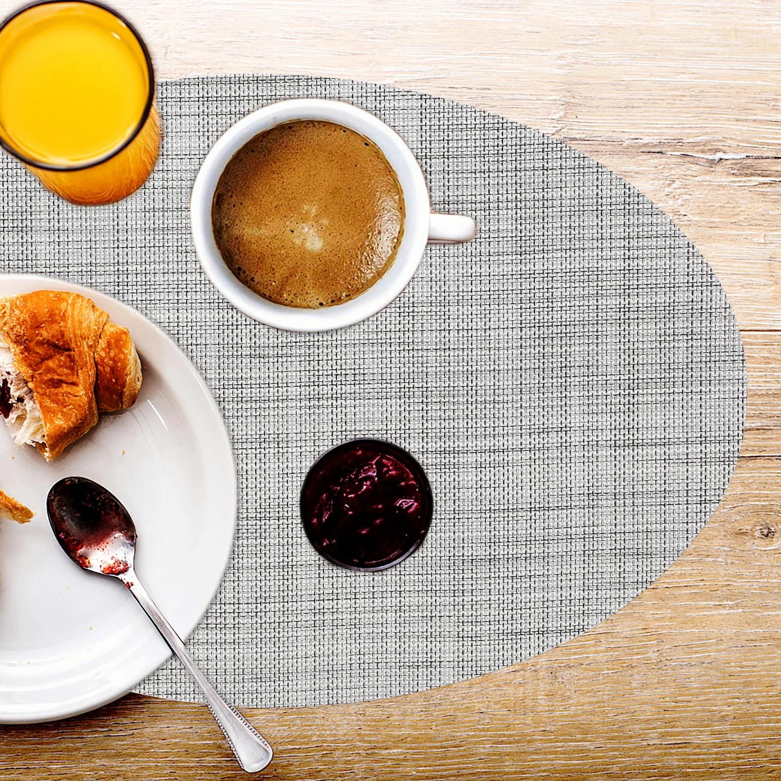 

4pcs Placemat Thickened Desk Oval Washable PVC Heat Resistant Table Washable Pvc Table Mat Mat Coffee Cup Grey