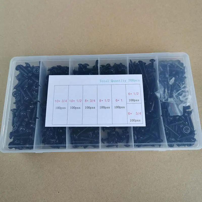 700pcs black oxide cross round head with washer self-tapping screws pan head pointed tail with washer screws electronic screws