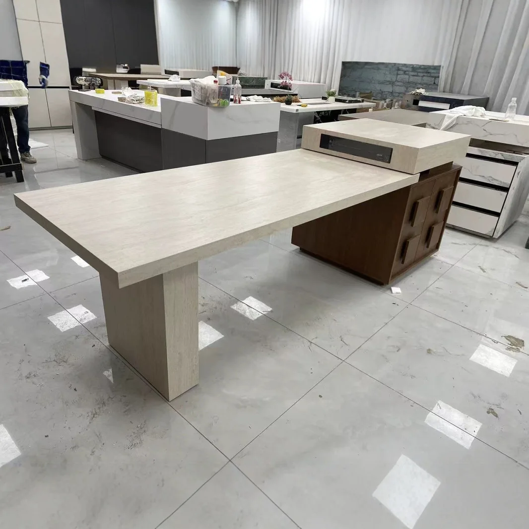 Dining table integrated household retractable rock slab kitchen restaurant modern small and medium-sized apartment guide table