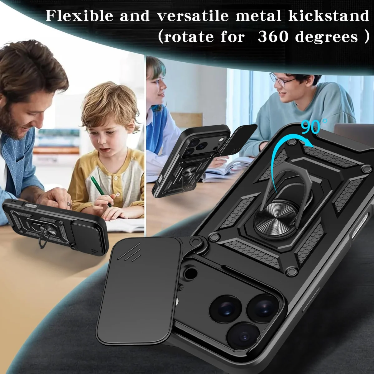 Shockproof Case for IPhone Air 18 17 16 15 Plus 14 13 12 11 Pro Max Magnetic Ring Stand Car Holder Camera Lens Protection Cover - view 4